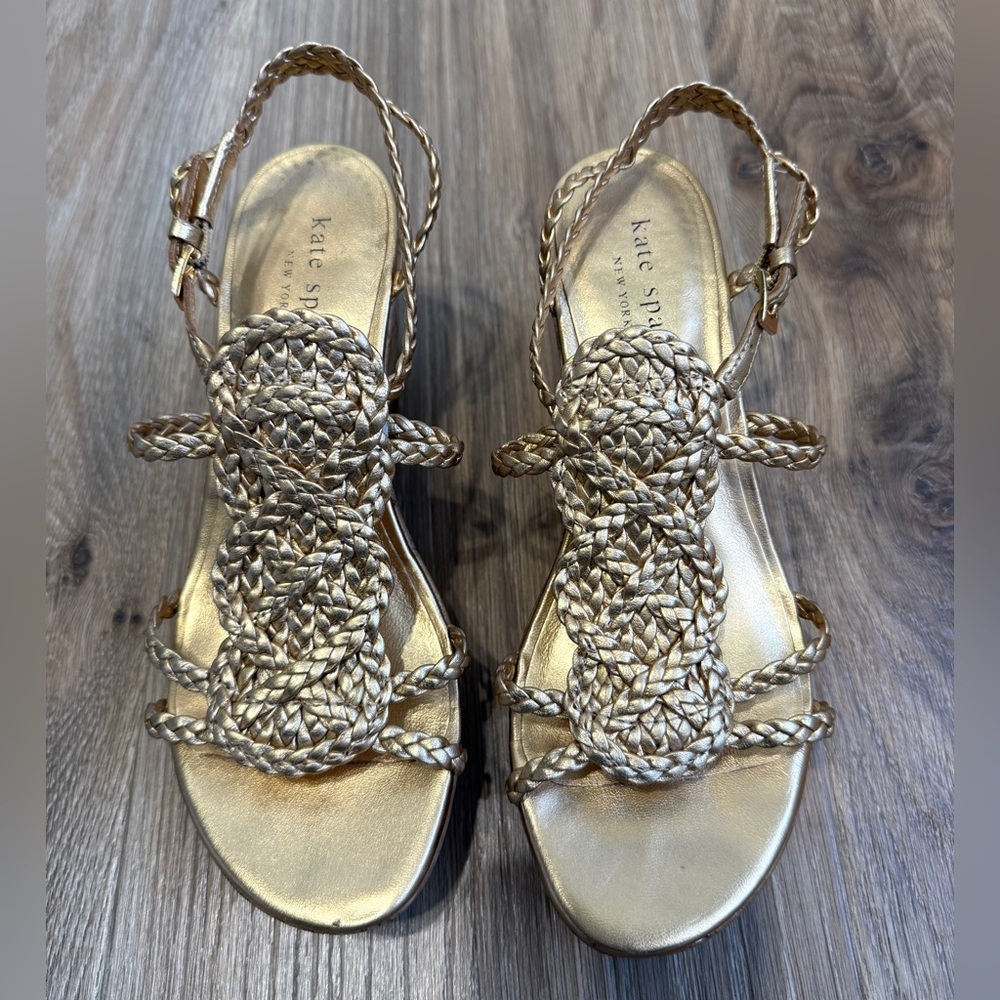 Kate Spade New York Gold Braided Leather Slingback Sandals
